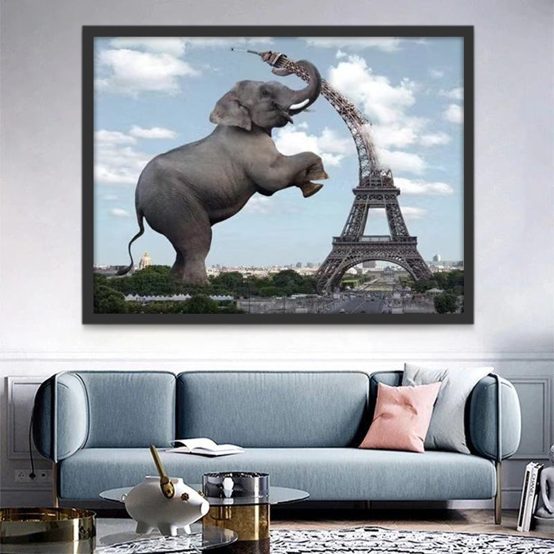 Elefante y Torre Eiffel Doblada Pintar por Números