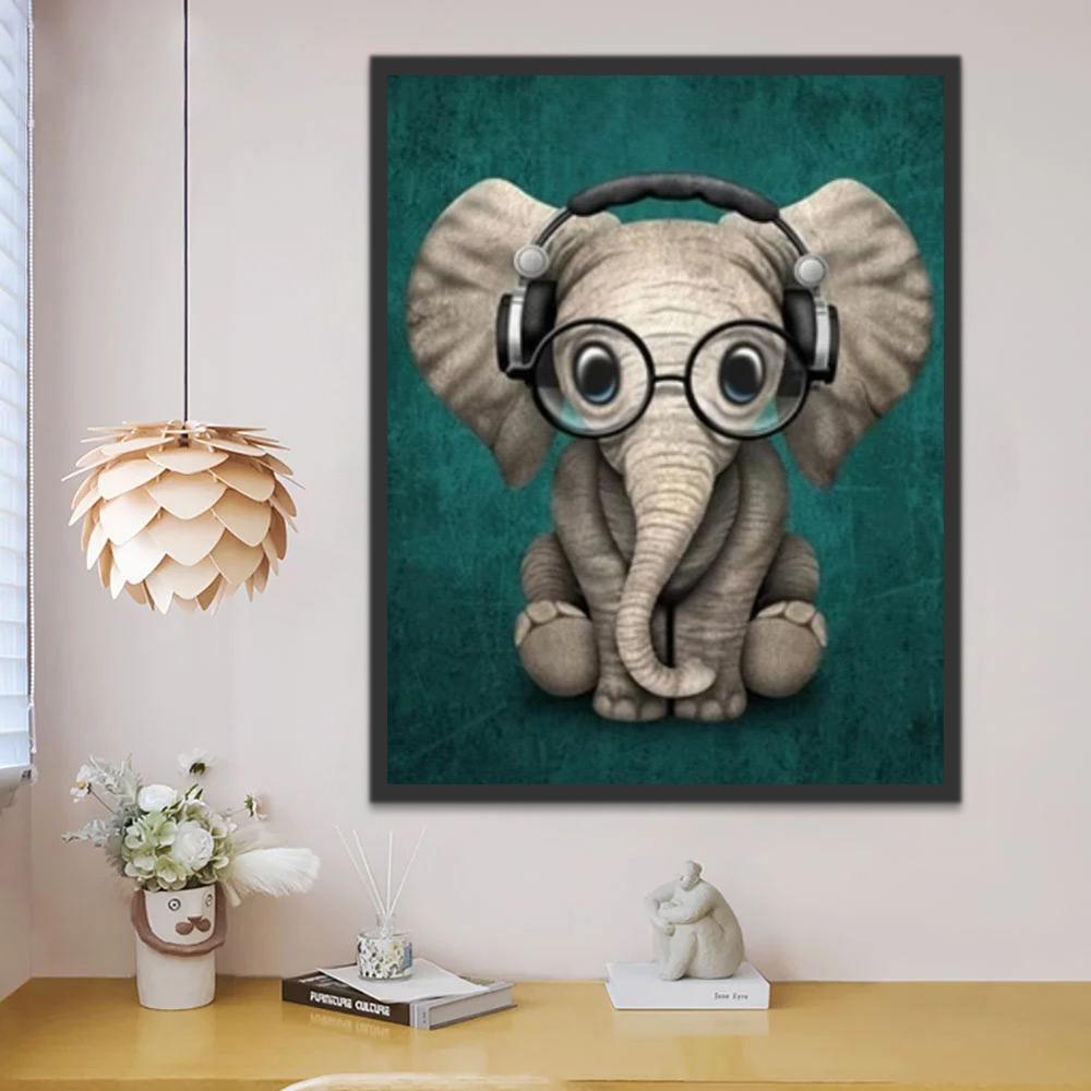 Elefantito con Gafas y Auriculares Pintar por Números