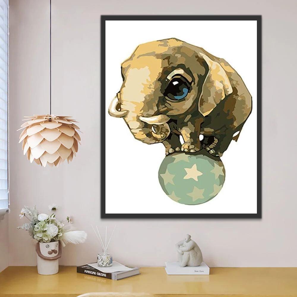Elefantito Lindo sobre Pelota Pequeña Pintar por Números