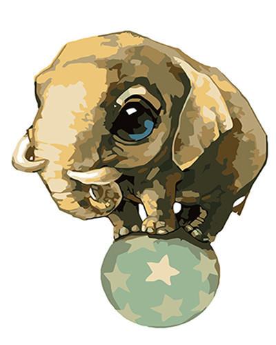 Elefantito Lindo sobre Pelota Pequeña Pintar por Números