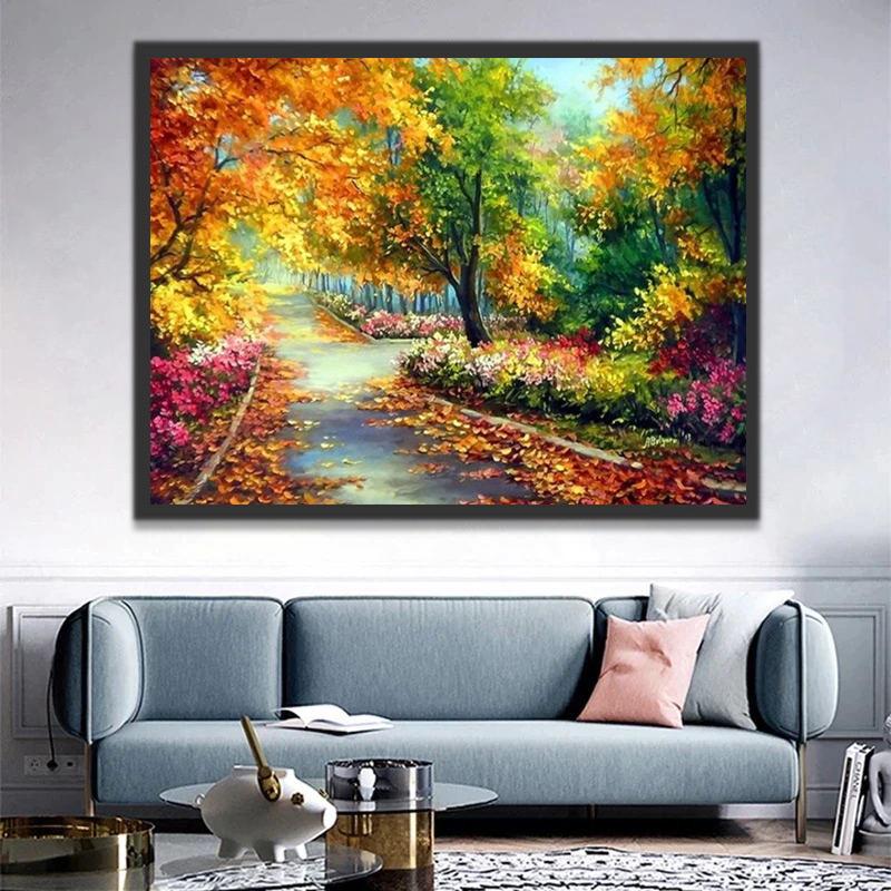 Encrucijada con Árboles y Flores Pintar por Números