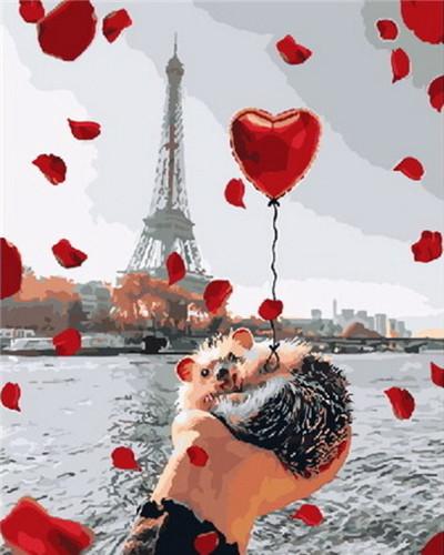 Erizo Adorable y Torre Eiffel Pintar por Números