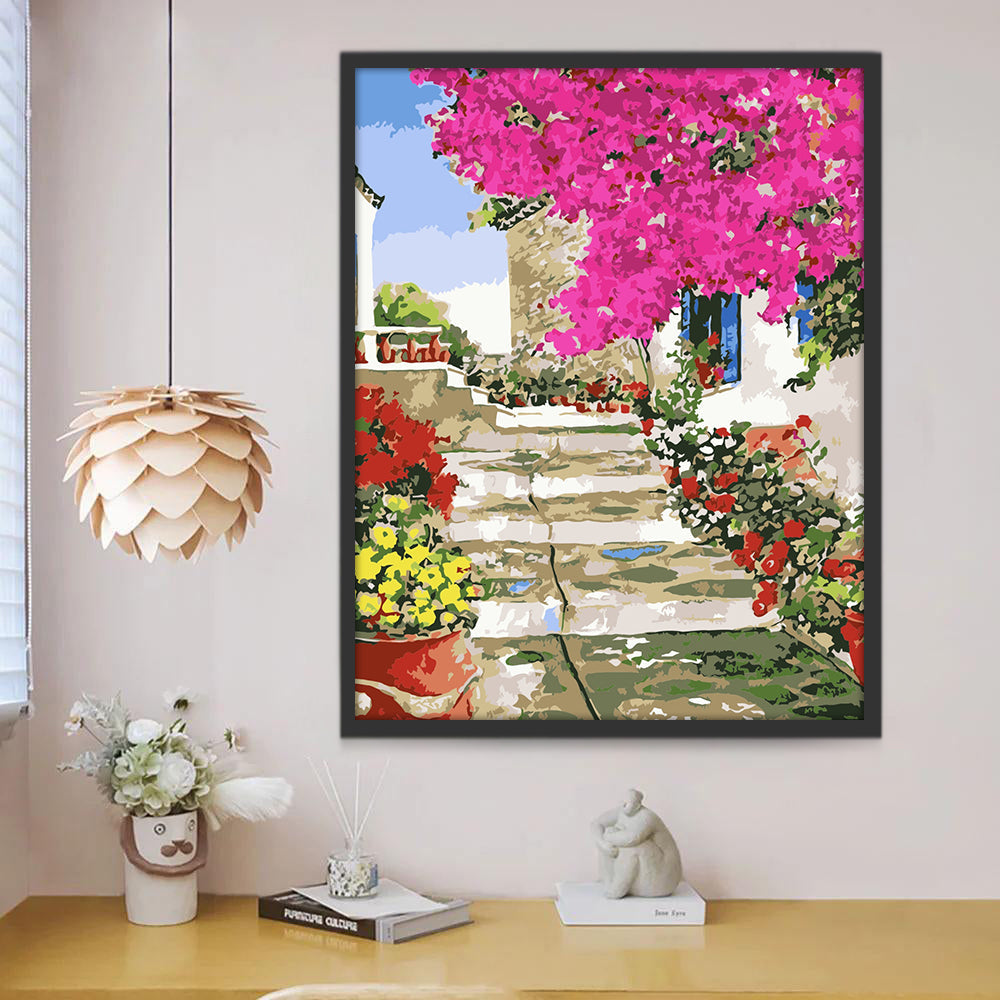 Escalera con Flores en el Pueblo Pintar por Números