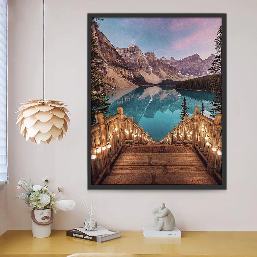 Escalera con Luces Hacia el Lago Pintar por Números