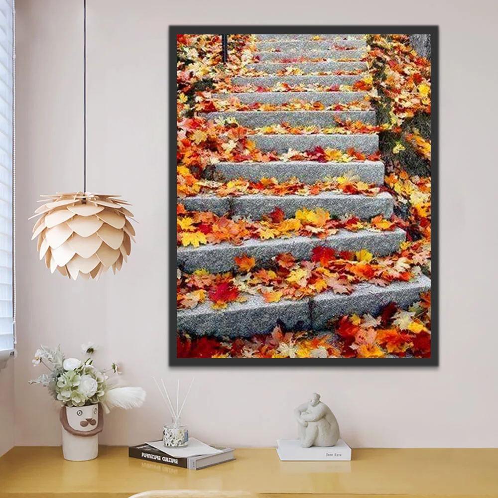 Escalera Cubierta de Hojas de Otoño Pintar por Números