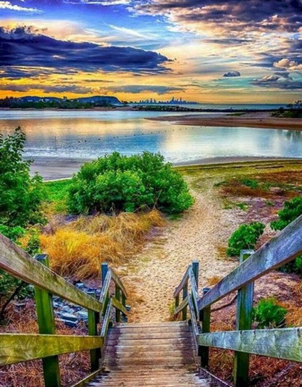 Escalera en la Orilla de Lago Pintar por Números