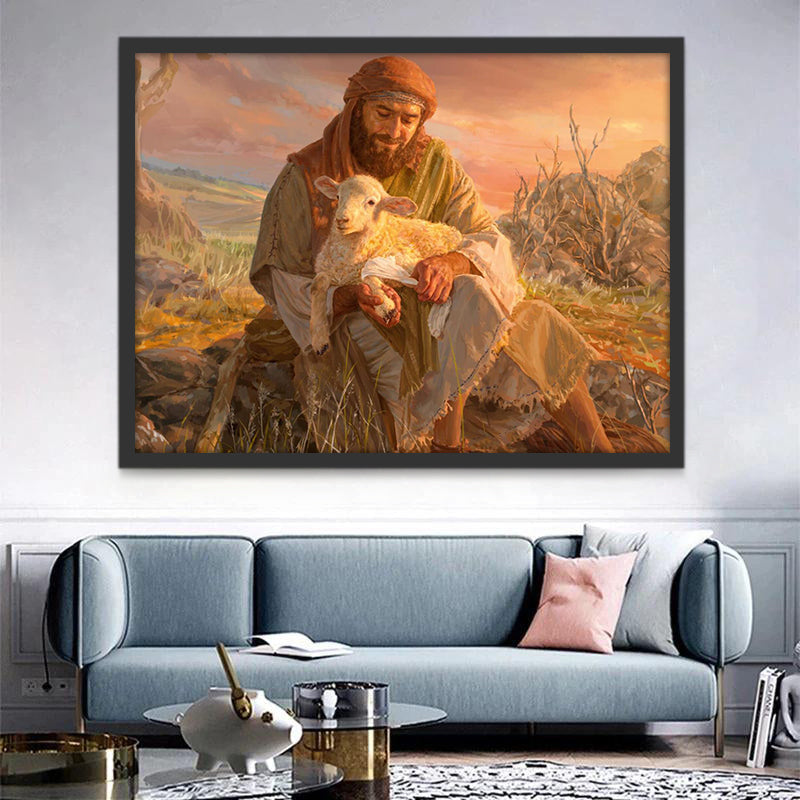 Escena Bíblica de Jesucristo y Cordero Pintar por Números