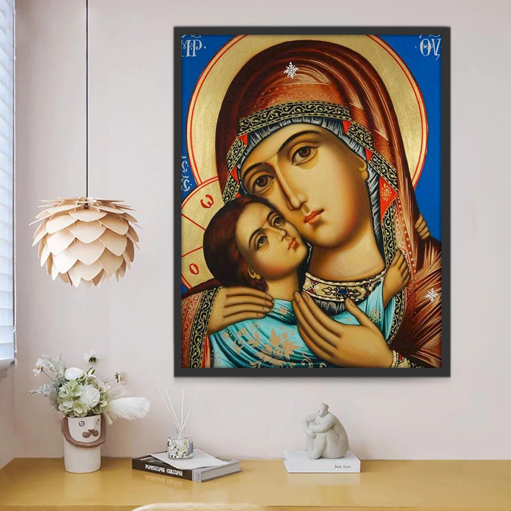 Escena Bíblica de Virgen y Niño Pintar por Números