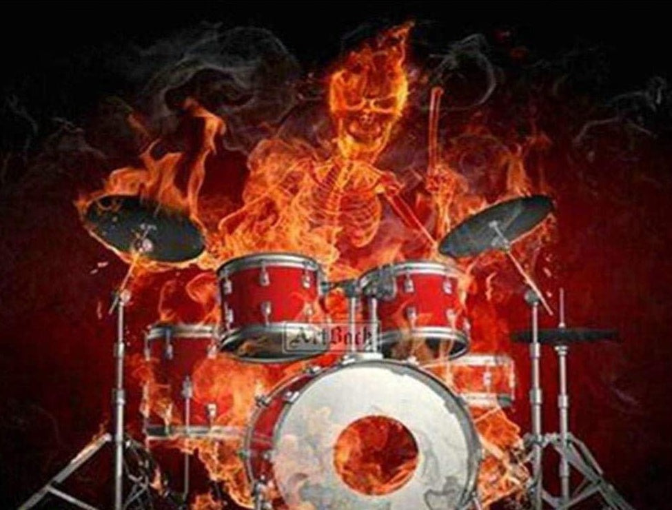 Esqueleto de Fuego Tocando la Batería Pintar por Números
