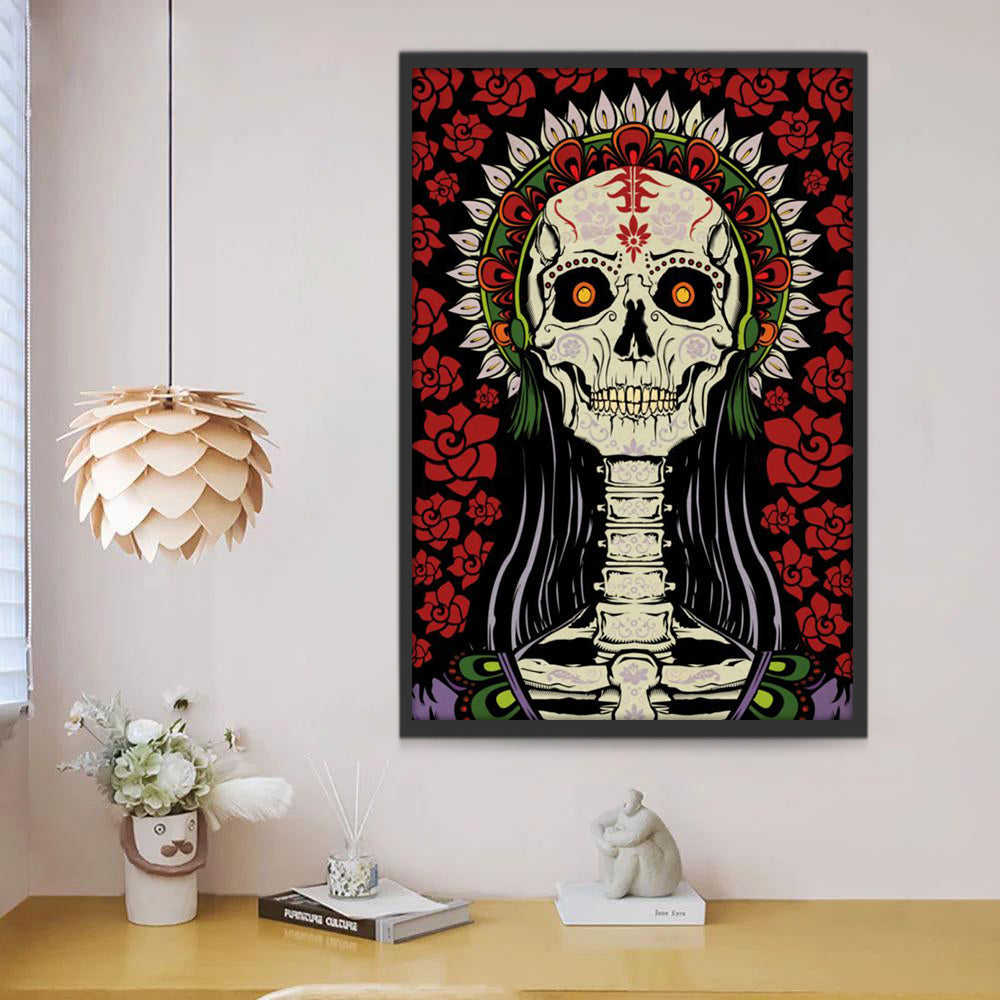 Esqueleto Rodeado de Rosas Rojas Pintar por Números