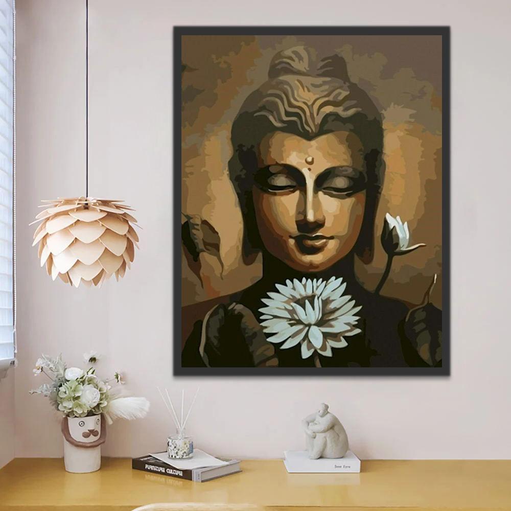 Estatua de Buda y Flor Floreciente Pintar por Números
