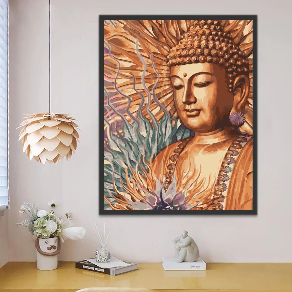 Estatua de Buda y Flores Abstractas Pintar por Números