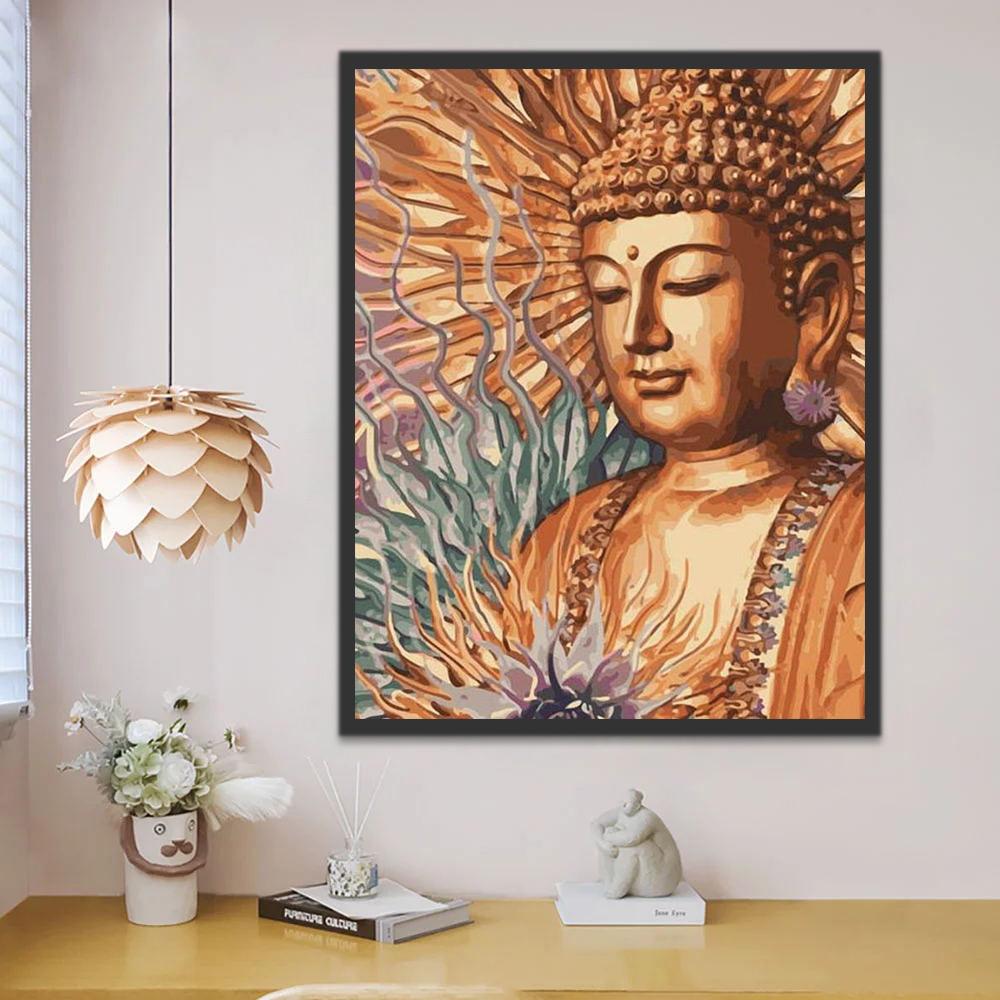 Estatua de Buda y Flores Hermosas Pintar por Números