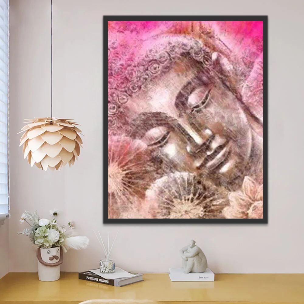 Estatua de Buda y Flores Rosadas Pintar por Números
