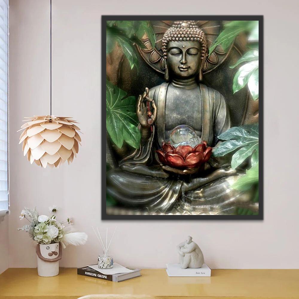 Estatua de Buda y Hojas Verdes Pintar por Números