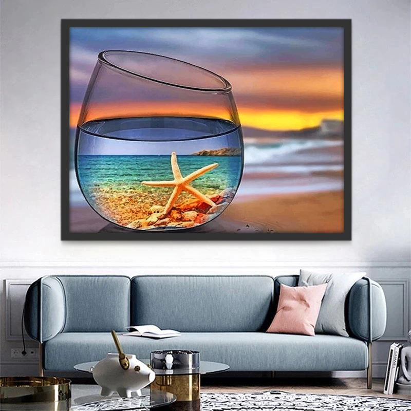 Estrella de Mar en Vaso sobre la Playa Pintar por Números