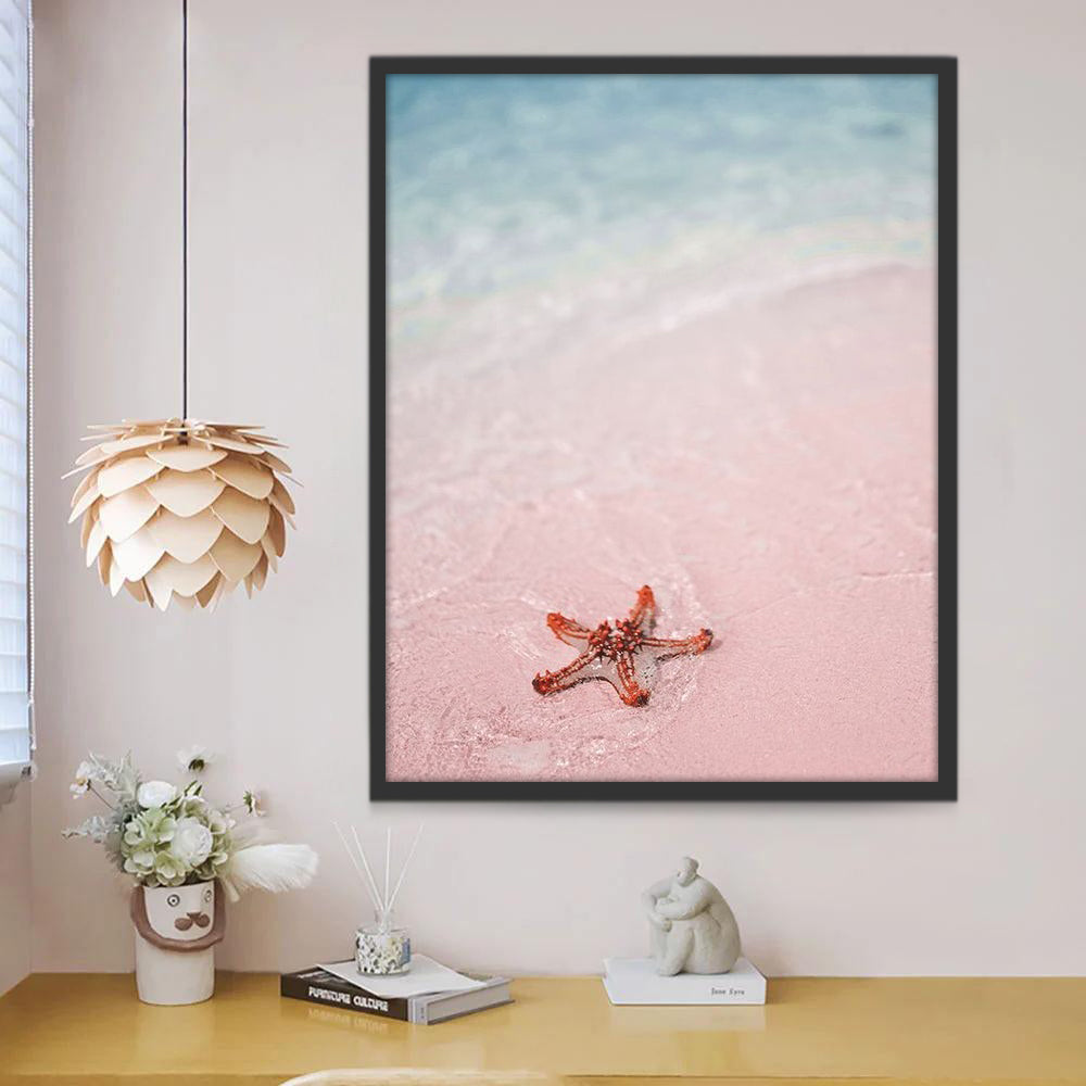 Estrella Roja de Mar en Playa Rosa Pintar por Números