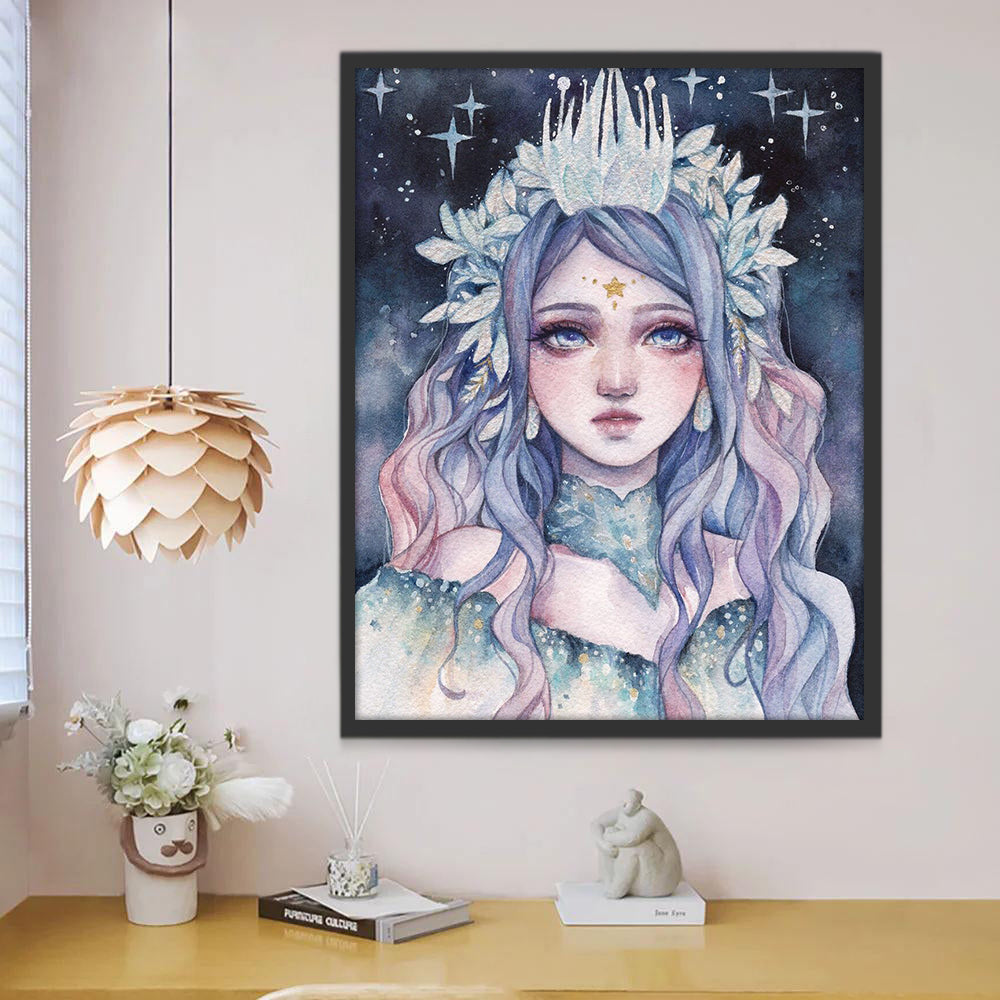 Estrellas y Chica de Pelo Morado Pintar por Números