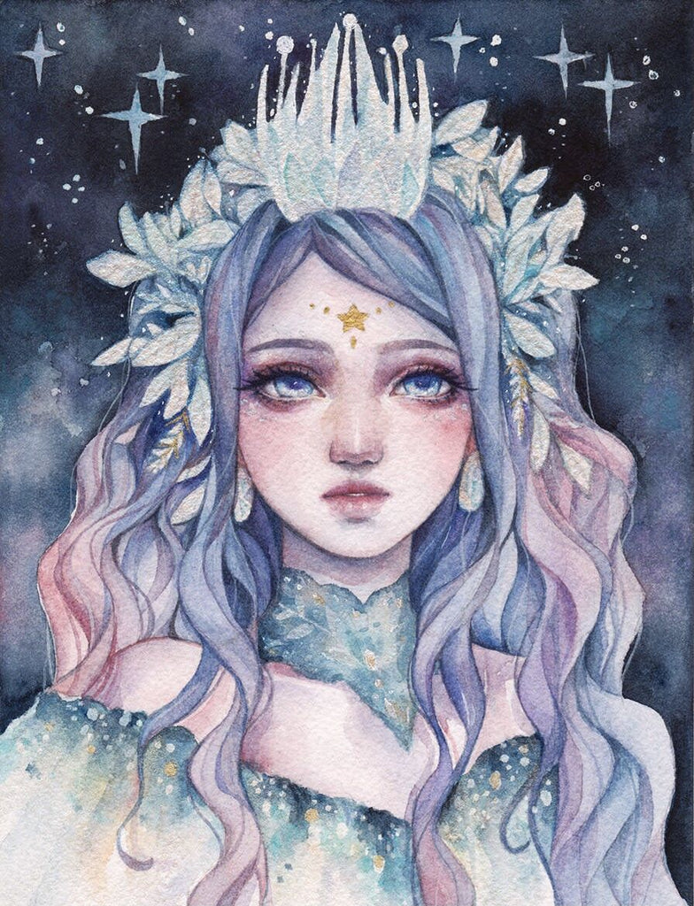 Estrellas y Chica de Pelo Morado Pintar por Números