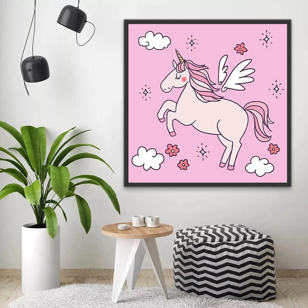 Estrellas y Nubes y Unicornio Rosado con Alas Pintar por Números Niños