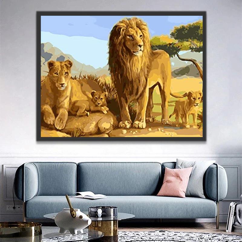 Familia de Leones en la Naturaleza Pintar por Números