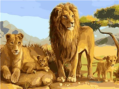 Familia de Leones en la Naturaleza Pintar por Números