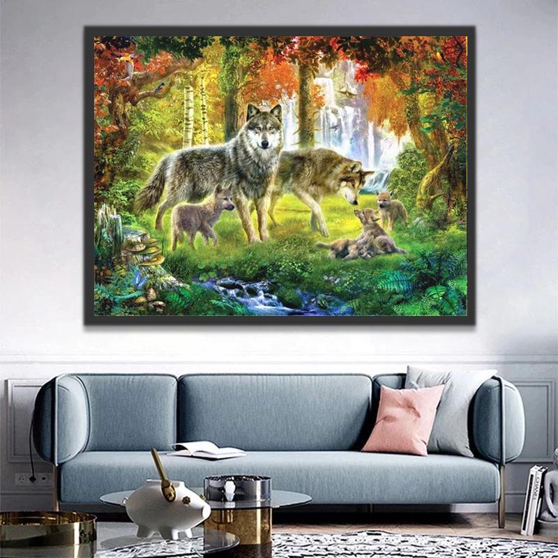 Familia de Lobos en Bosque Pintar por Números