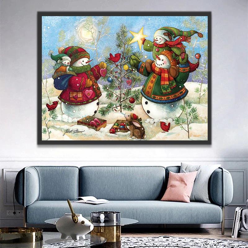 Familia de Muñecos de Nieve en Navidad Pintar por Números