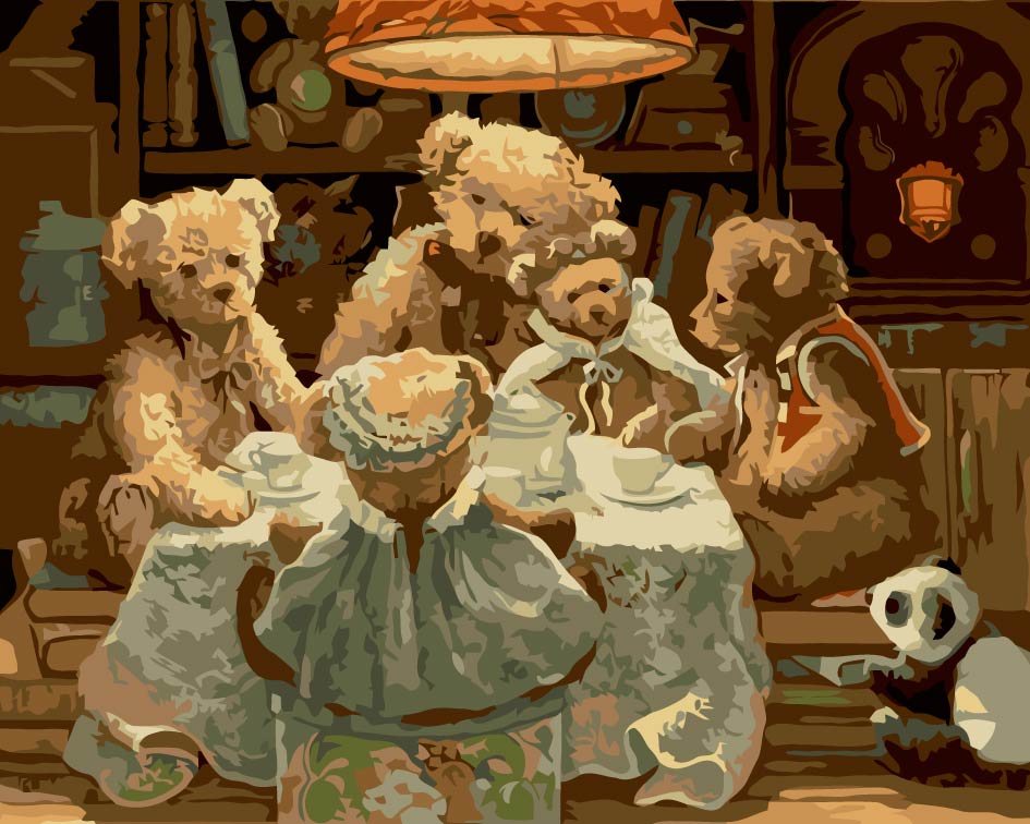 Familia de Osos Alrededor de Mesa Pintar por Números