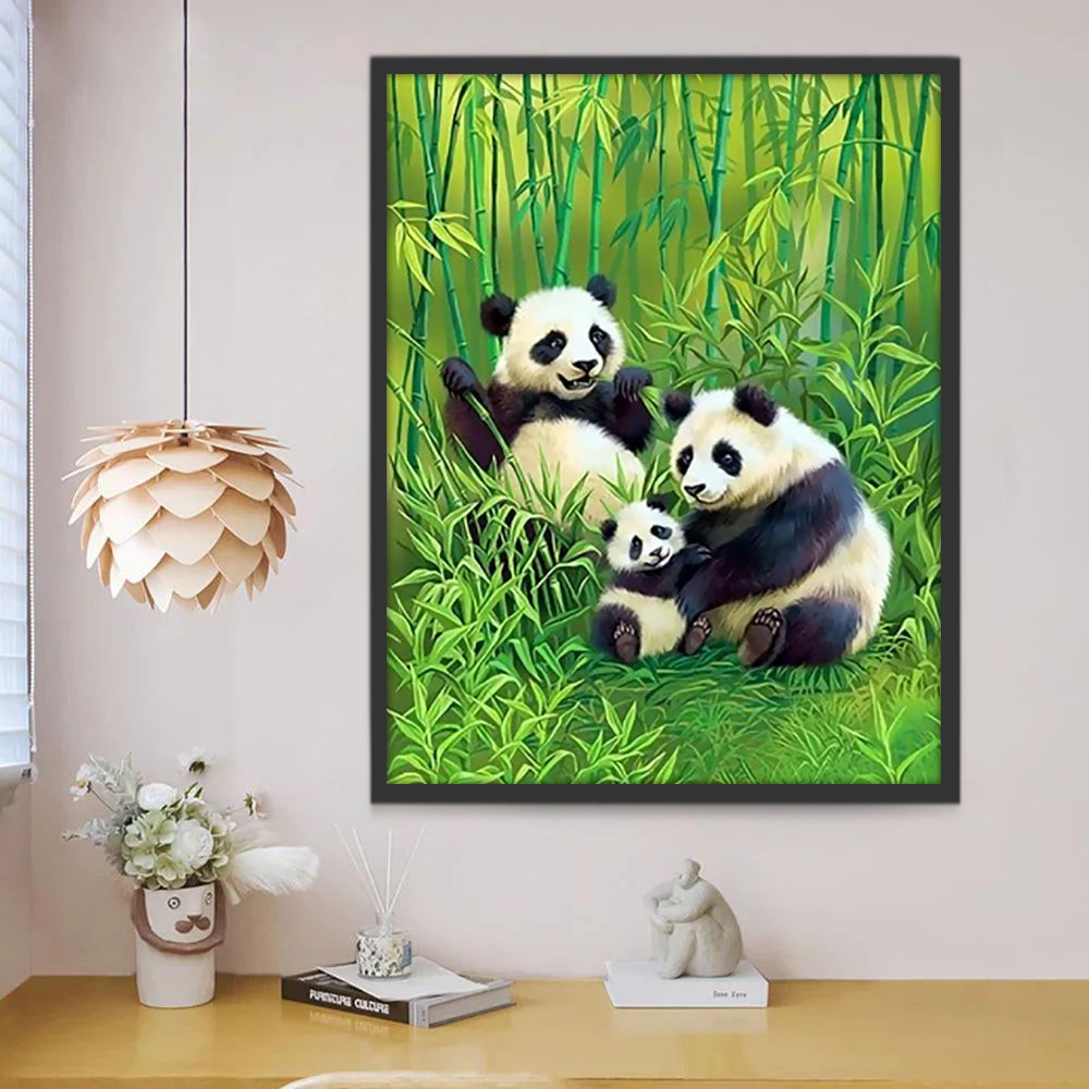Familia de Pandas en Bosque de Bambú Pintar por Números
