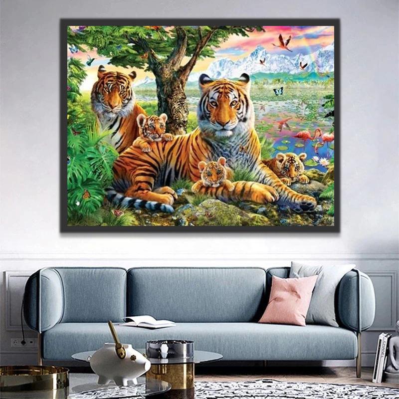 Familia de Tigres en el Bosque Pintar por Números