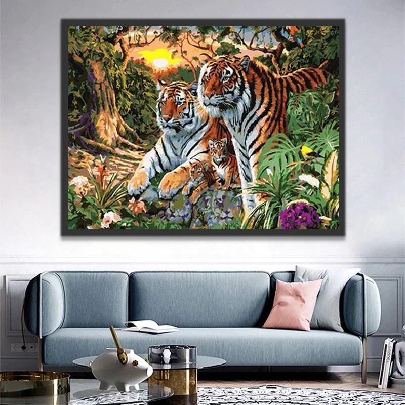 Familia de Tigres en el Bosque Pintar por Números