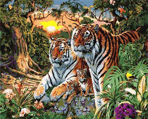 Familia de Tigres en el Bosque Pintar por Números