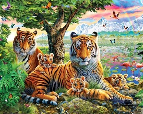 Familia de Tigres en el Bosque Pintar por Números
