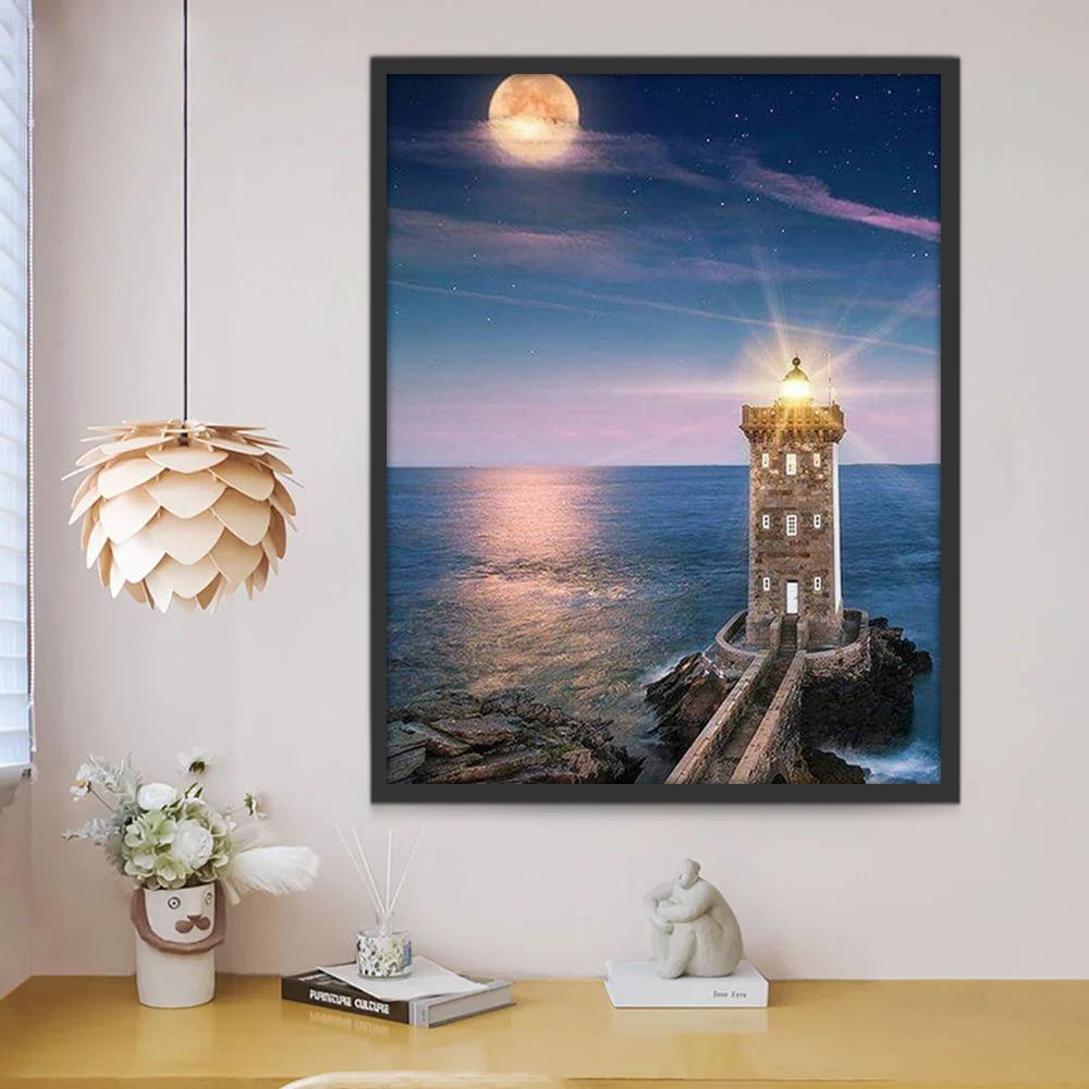 Faro en el Rompeolas con La Luna Pintar por Números