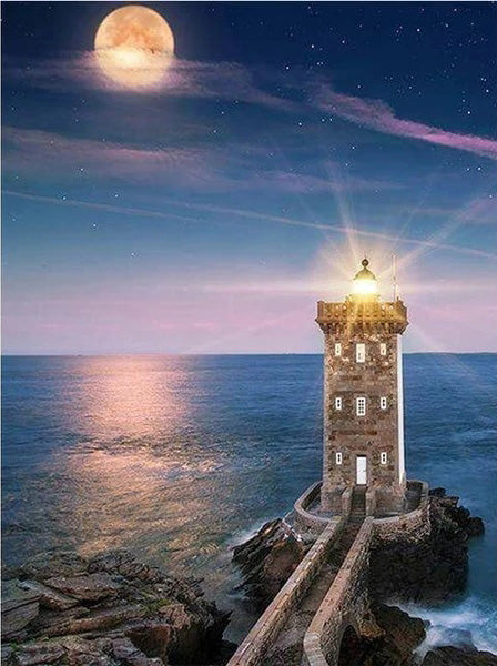 Faro en el Rompeolas con La Luna Pintar por Números