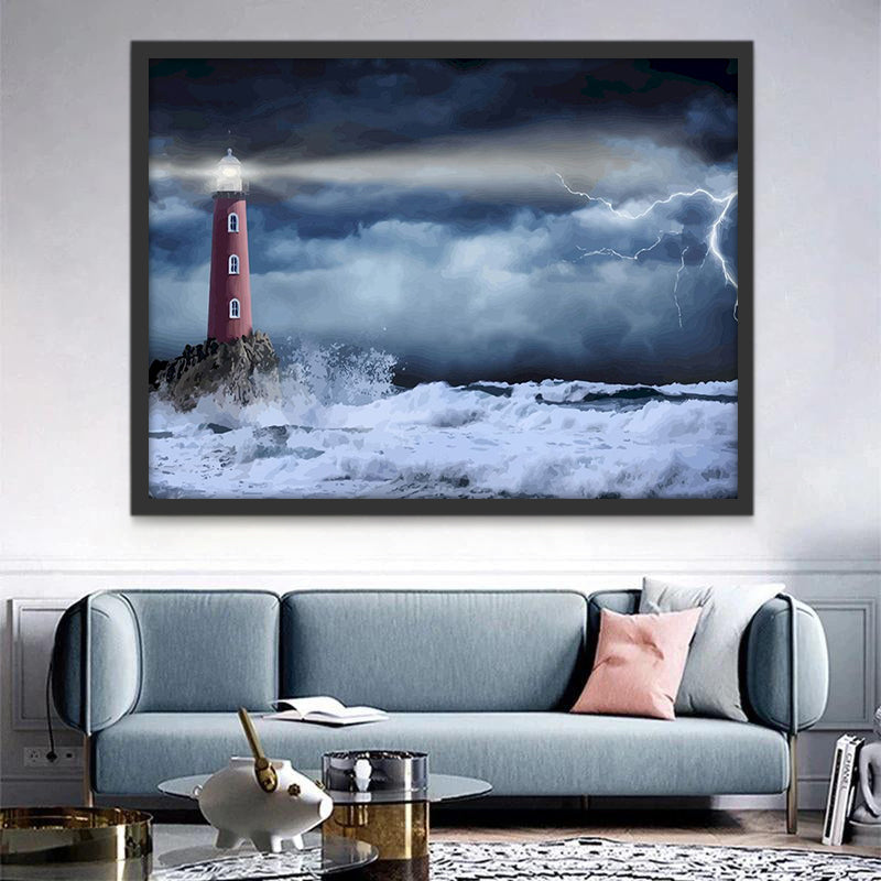 Faro en la Noche Tormentosa Pintar por Números
