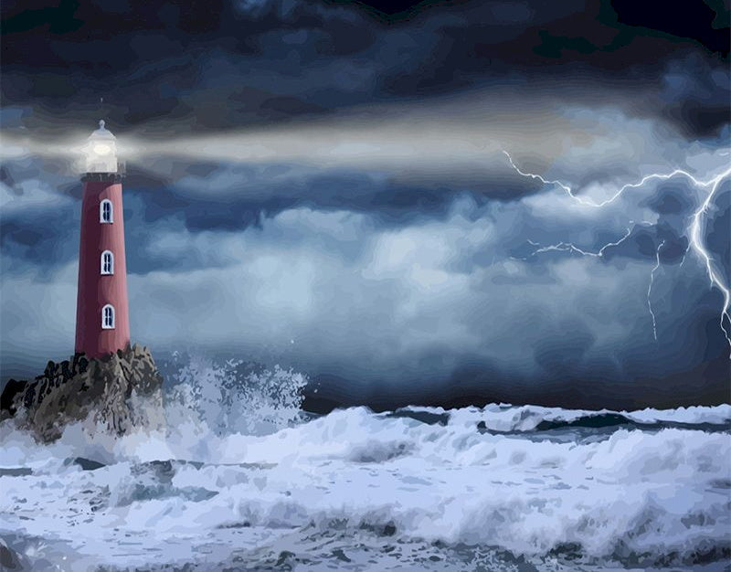 Faro en la Noche Tormentosa Pintar por Números