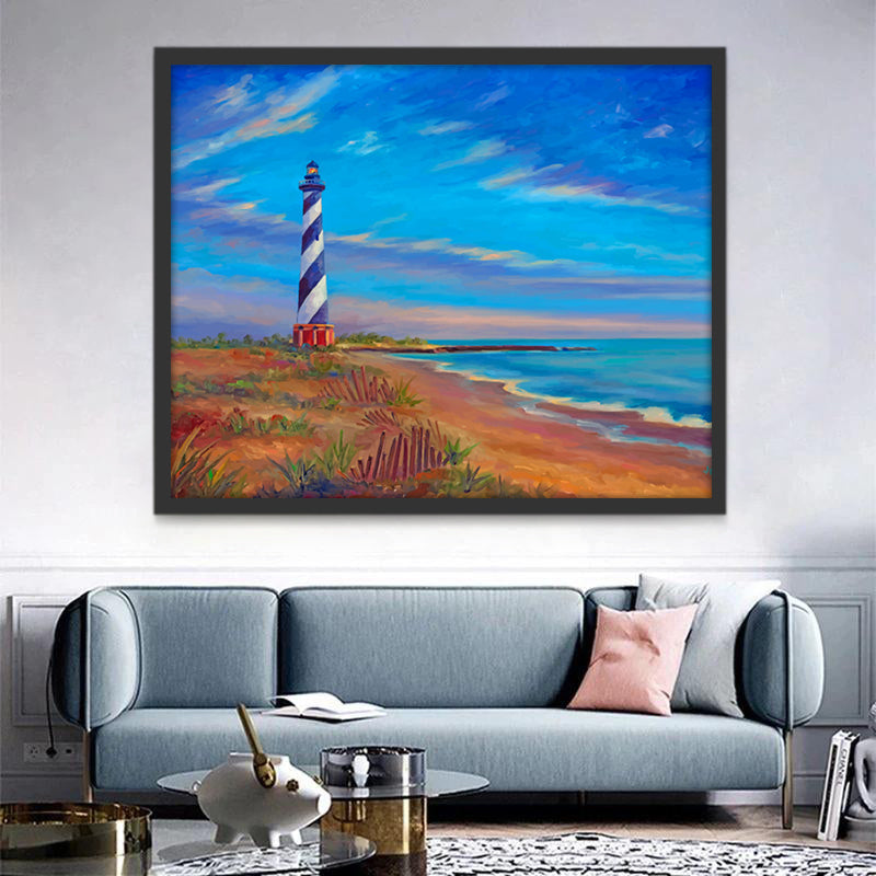 Faro en la Playa con Cielo Azul al Fondo Pintar por Números