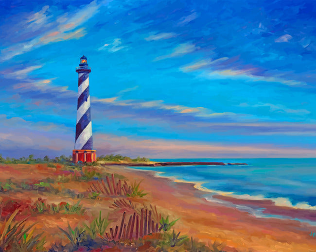 Faro en la Playa con Cielo Azul al Fondo Pintar por Números