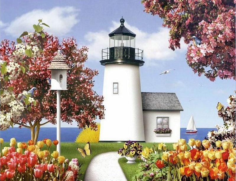Faro y Campo de Tulipán Pintar por Números