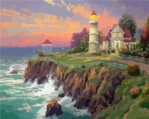 Faro y Casa en la Colina al Lado del Mar Pintar por Números