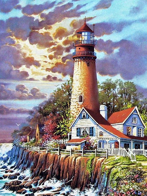 Faro y Casa en la Colina Pintar por Números