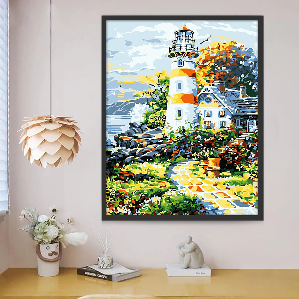 Faro y Casa y Plantas en la Costa Pintar por Números