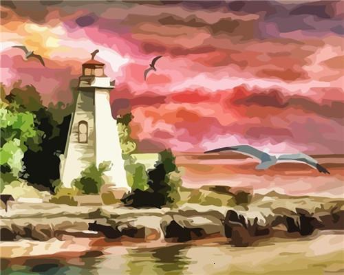 Faro y Gaviotas al Lado del Mar Pintar por Números