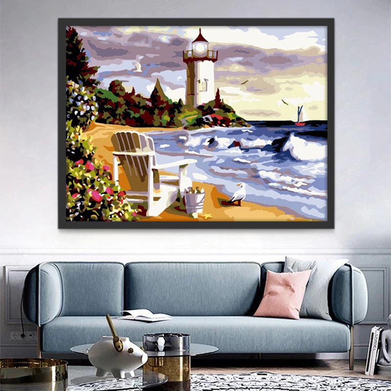 Faro y Silla de Playa y Gaviota Pintar por Números