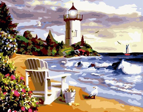 Faro y Silla de Playa y Gaviota Pintar por Números