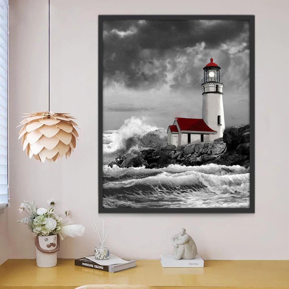 Faro y Tormentosas Olas Marinas Pintar por Números