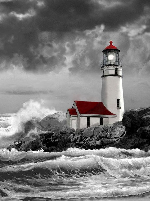 Faro y Tormentosas Olas Marinas Pintar por Números