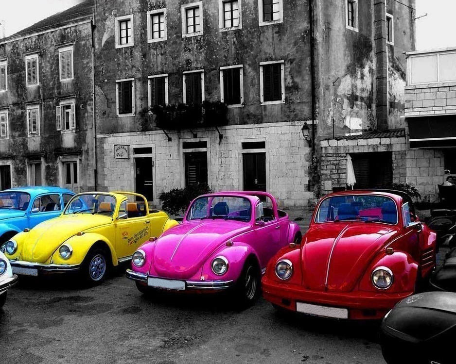 Fila de Coches de Colores Brillantes Pintar por Números